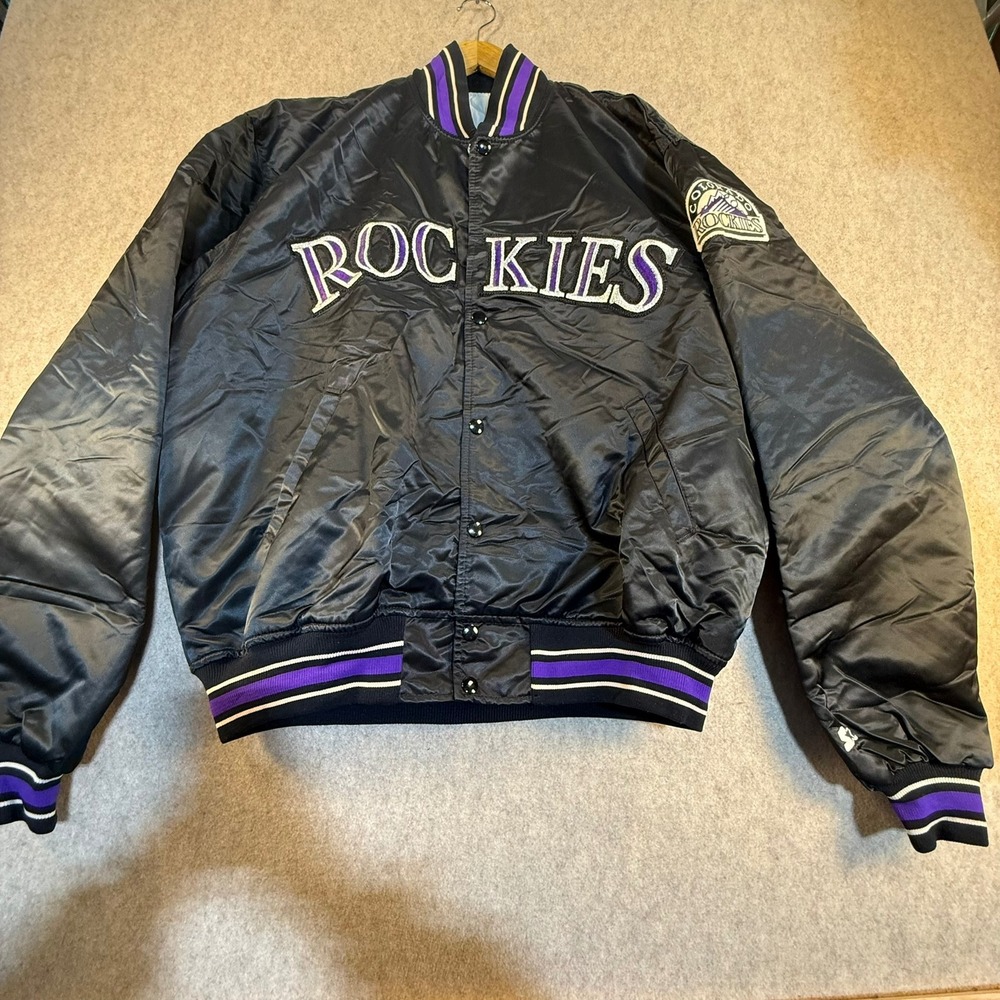Vintage Starter Colorado‎ Rockies MLB Satin Jacket Black Purple Diamond Collect